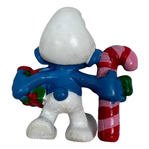 Vintage Peyo Schleich Smurfs Christmas Candy Cane Gift PVC Figures 1980s Toy - Picture 2 of 4